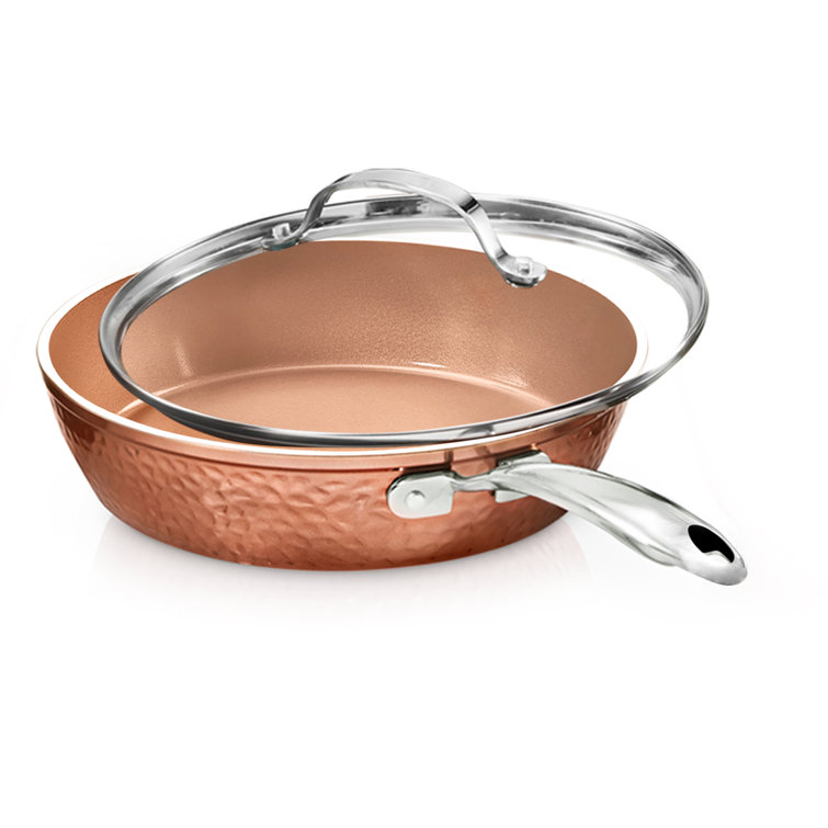 Gotham Steel Hammered 10 in. Copper Non Stick Frying Pan Set with Lid